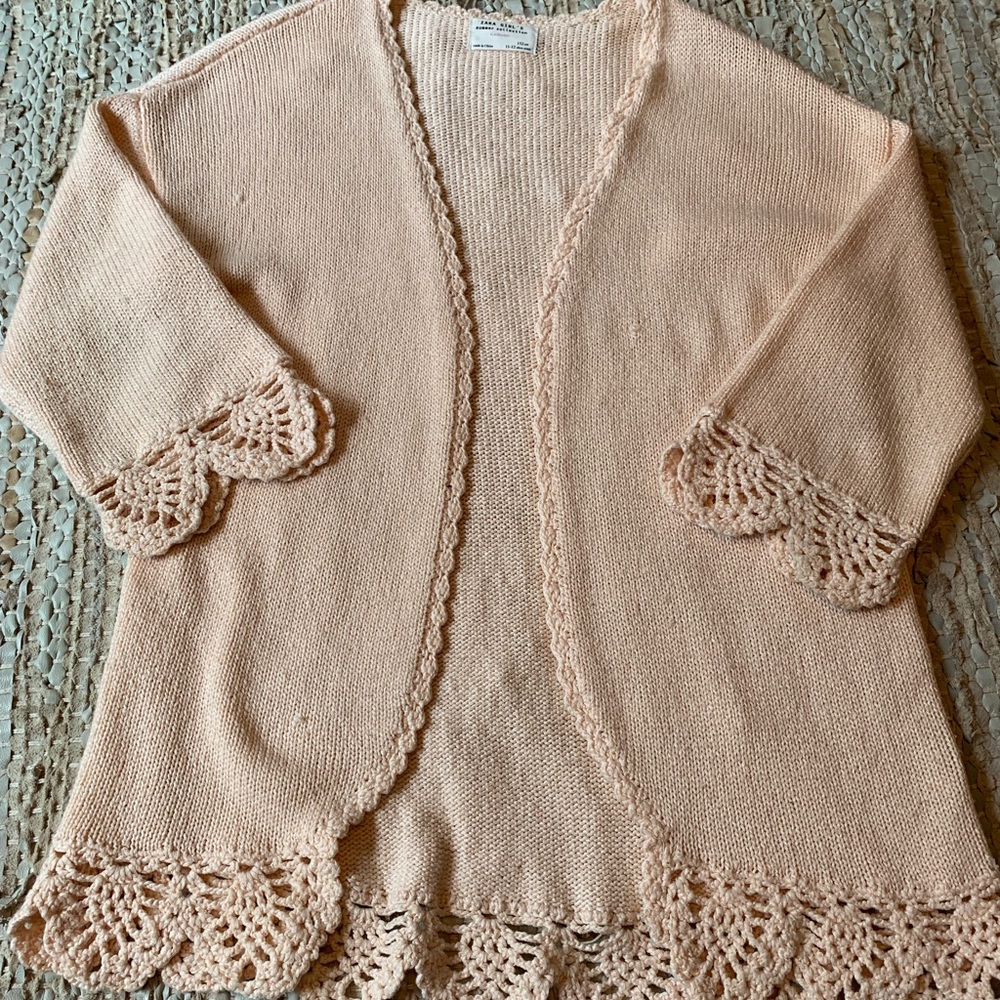 Embroidered, pink, loose, cardigan sweater.